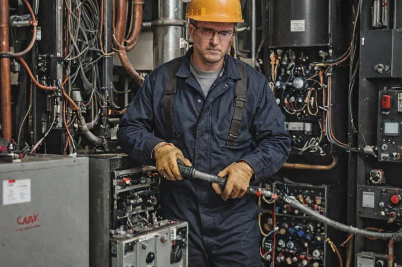 Professional HVAC technician working on furnace system